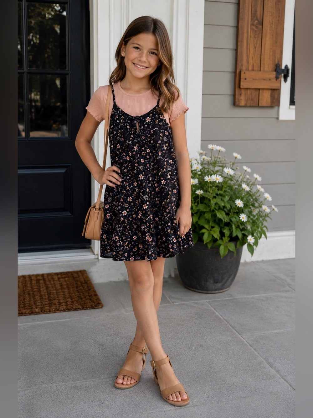 Jessica Simpson Black Floral Dress with Pink Top